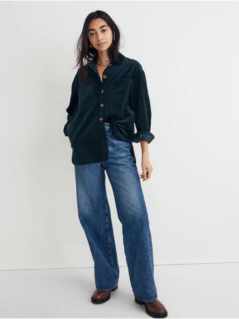 Madewell Corduroy Kentwood Oversized Shirt Jacket in Ancient Forest